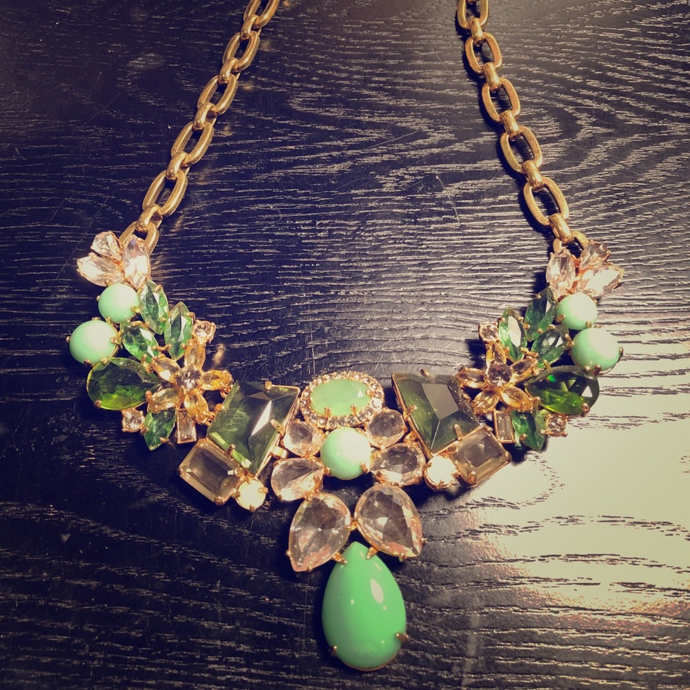 J Crew Green Stone and Crystal Statement Necklace